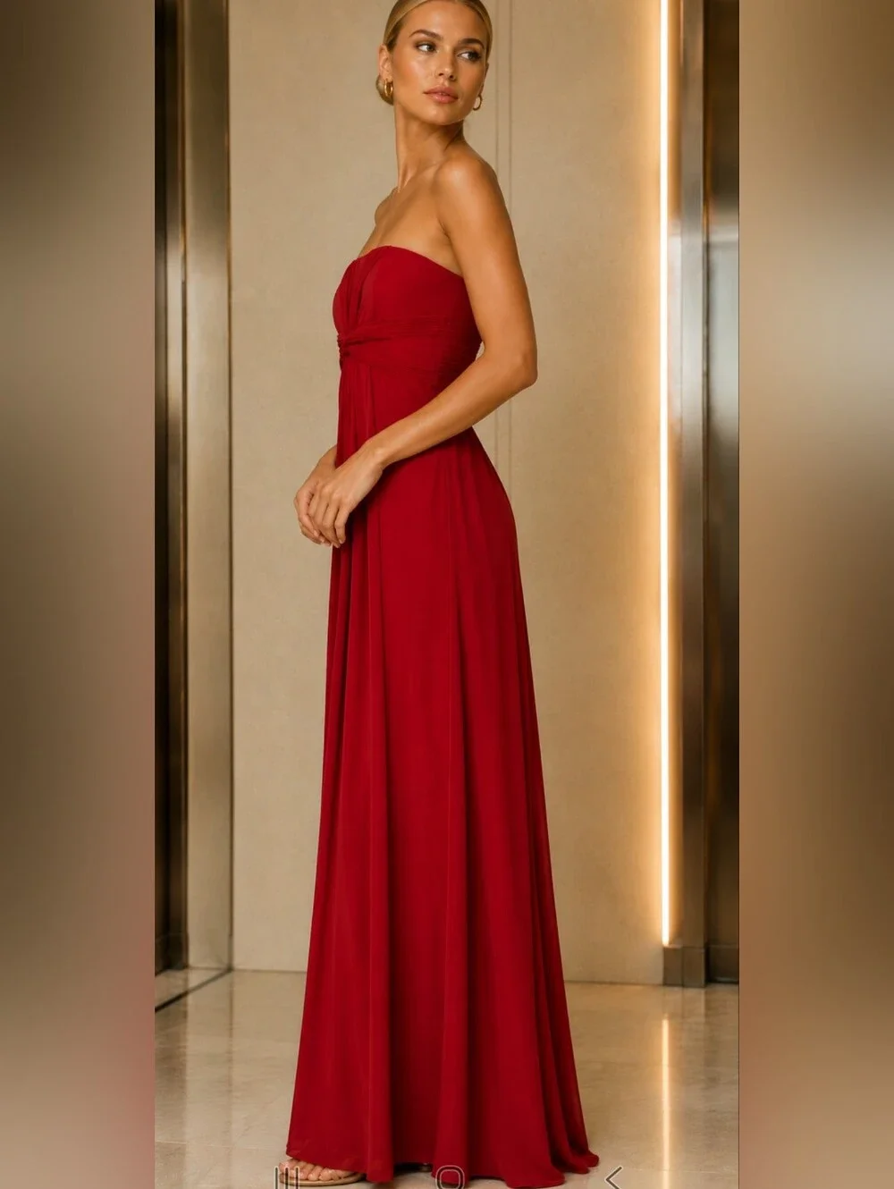 BCBGMAXAZRIA Marinola Ruched Maxi Dress / Gown Red Size M